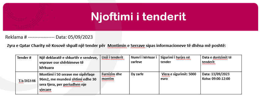 Njoftimi i tenderit: Montimi i Serrave